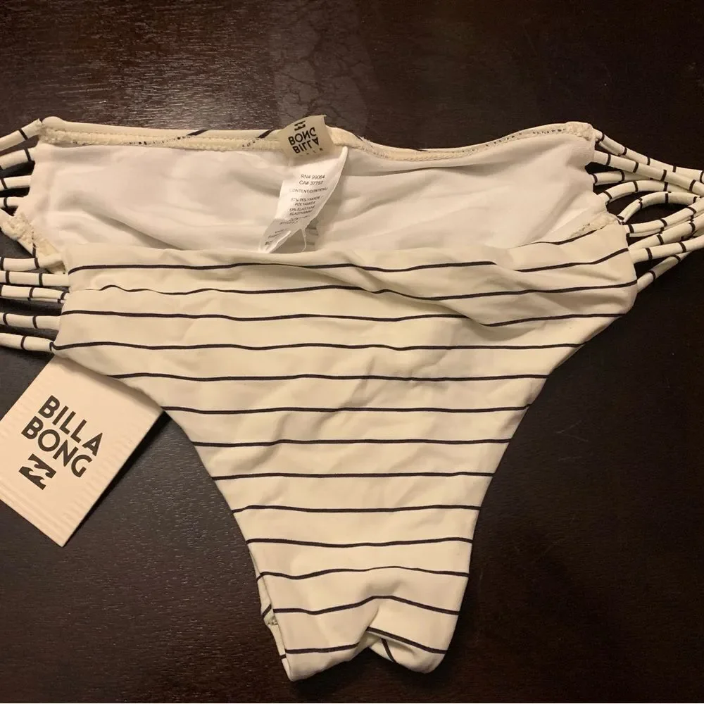 BILLABONG TAN LINES HAWAII CHEEKY SWIM BIKINI BOTTOM BLACK WHITE SMALL NEW!